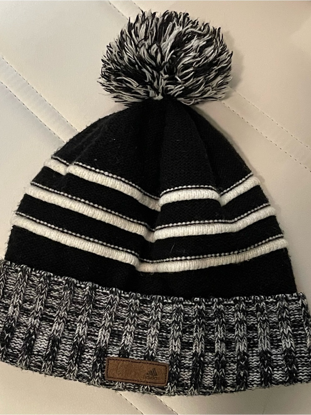 Adidas • Black & White Pom Pom Beanie